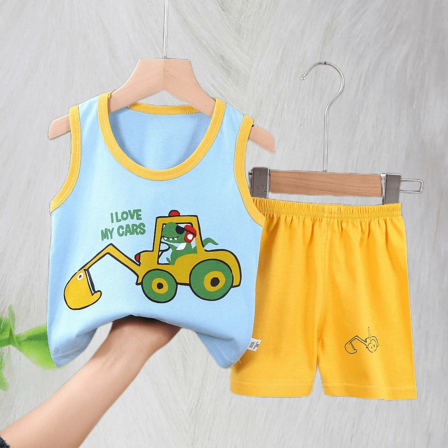 Boys Vest Set Summer Cotton New Clothes Children's Sleeveless Cartoon Wool Comfort Set Class A Thin Two-piece Set for 6-9months Leedoar