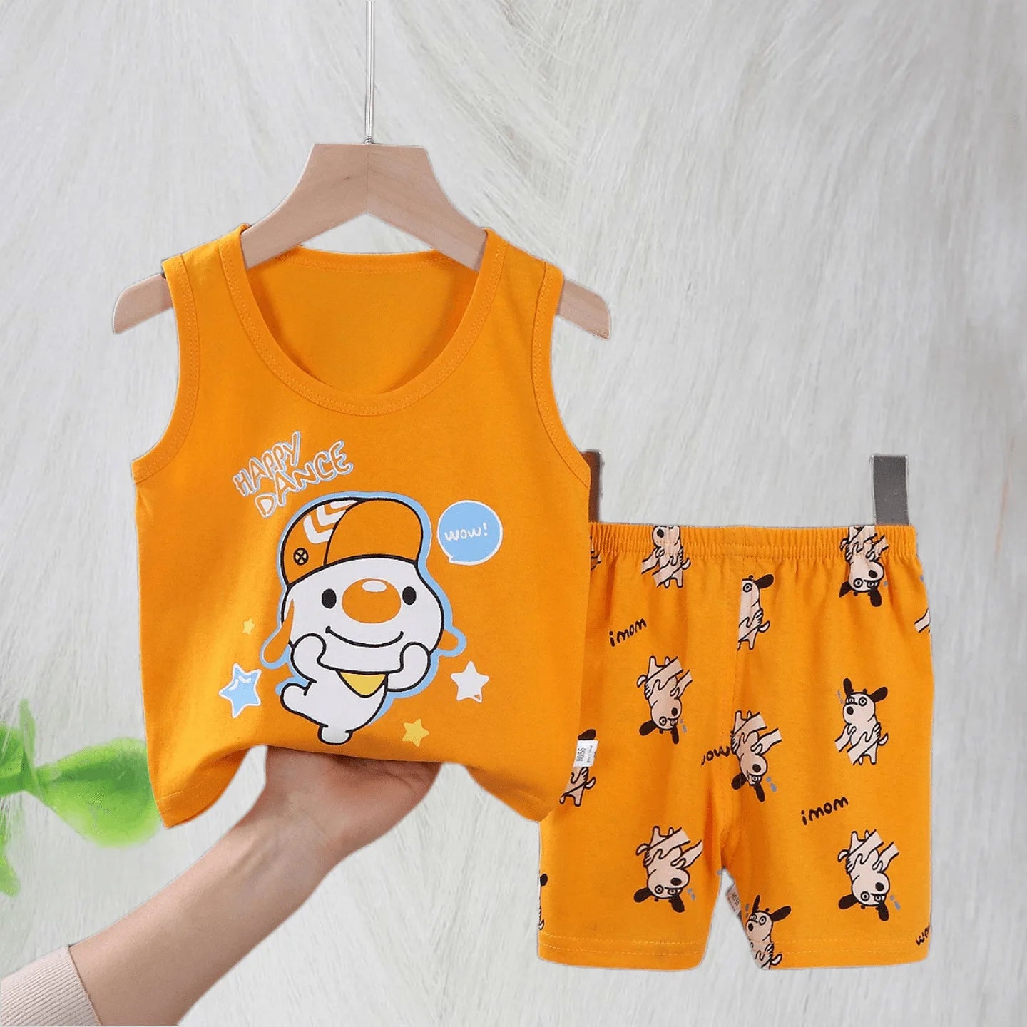 Boys Vest Set Summer Cotton New Clothes Children's Sleeveless Cartoon Wool Comfort Set Class A Thin Two-piece Set for 6-9months Leedoar