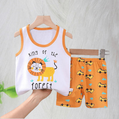 Boys Vest Set Summer Cotton New Clothes Children's Sleeveless Cartoon Wool Comfort Set Class A Thin Two-piece Set for 6-9months Leedoar