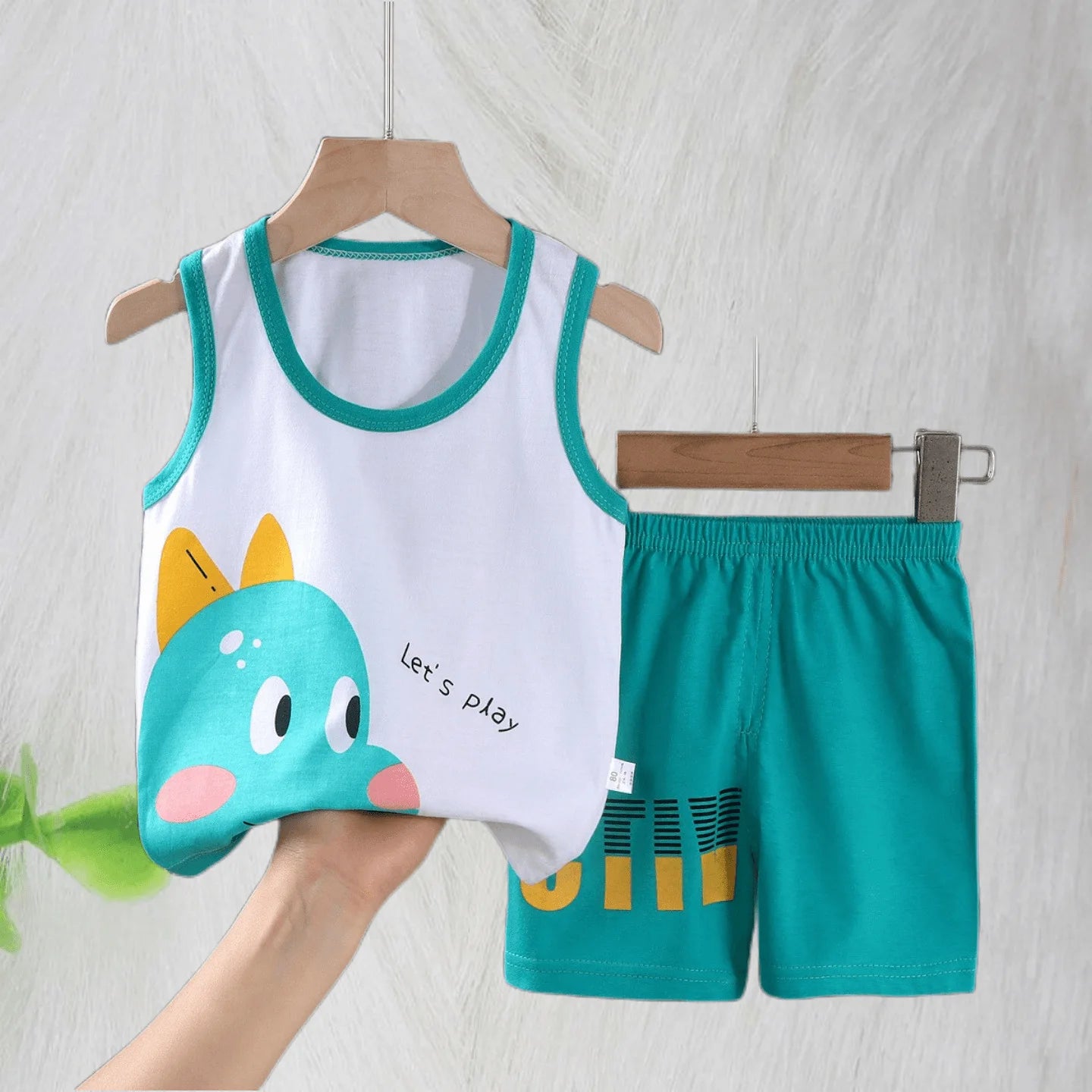 Boys Vest Set Summer Cotton New Clothes Children's Sleeveless Cartoon Wool Comfort Set Class A Thin Two-piece Set for 6-9months Leedoar