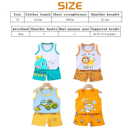 Boys Vest Set Summer Cotton New Clothes Children's Sleeveless Cartoon Wool Comfort Set Class A Thin Two-piece Set for 6-9months Leedoar