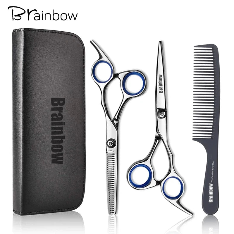 Brainbow 6 inch Cutting Thinning  Styling Tool Hair Scissors Stainless Steel Salon Hairdressing Shears Regular Flat Teeth Blades Leedoar