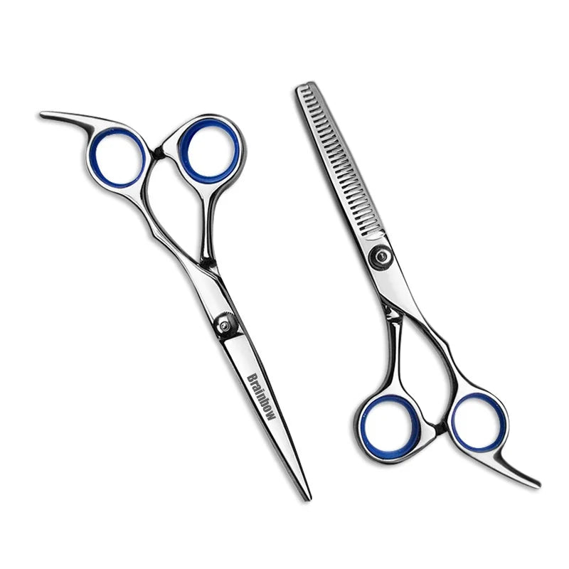 Brainbow 6 inch Cutting Thinning  Styling Tool Hair Scissors Stainless Steel Salon Hairdressing Shears Regular Flat Teeth Blades Leedoar