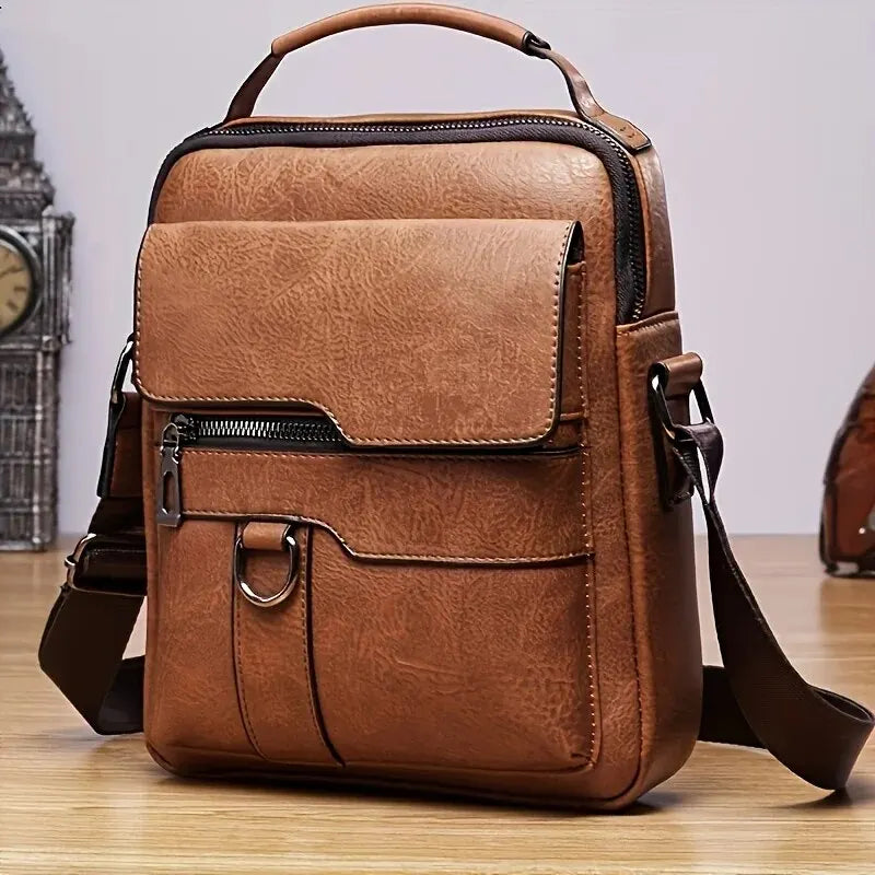 Marca Bolsa de Ombro Masculina para iPad de 9,7" Homens Couro PU Abas Bolsas Transversais Masculinas Aba de Negócios Bolsa Masculina Sólida Bolsa de Mensageiro Bolsa de Viagem 