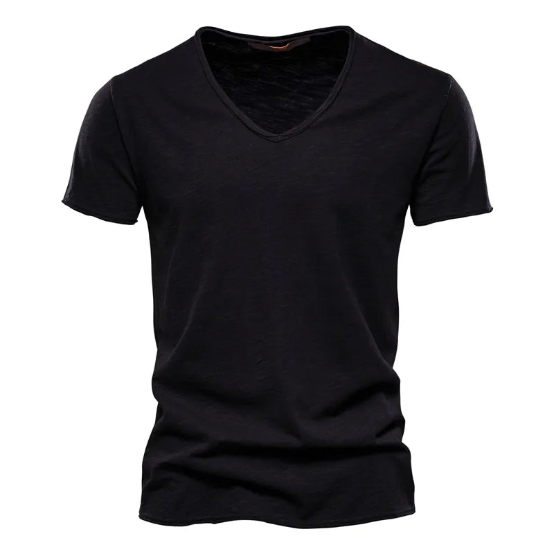 Brand Quality 100% Cotton Men T-shirt V-neck Fashion Design Slim Fit Soild T-shirts Male Tops Tees Short Sleeve T Shirt For Men Leedoar