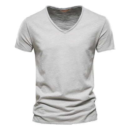 Brand Quality 100% Cotton Men T-shirt V-neck Fashion Design Slim Fit Soild T-shirts Male Tops Tees Short Sleeve T Shirt For Men Leedoar