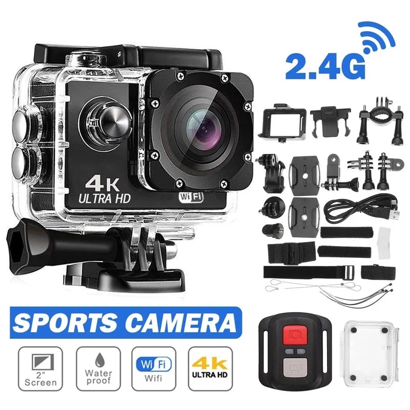 Cámara de Acción Ultra HD 4K, 1080P/30FPS, WiFi, 2,0 pulgadas, 170D, casco impermeable bajo el agua, grabación de vídeo, cámaras Go, cámara deportiva Pro Leedoar