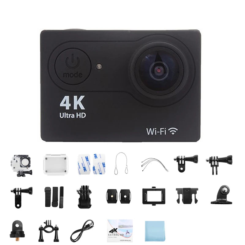 Cámara de Acción Ultra HD 4K, 1080P/30FPS, WiFi, 2,0 pulgadas, 170D, casco impermeable bajo el agua, grabación de vídeo, cámaras Go, cámara deportiva Pro Leedoar