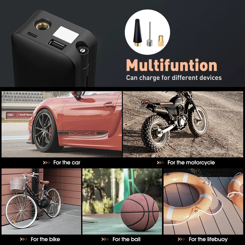 CARSUN Rechargeable Air Pump Tire Inflator Portable Compressor Digital Cordless Car Tyre Inflator For Bicycle Balls Leedoar