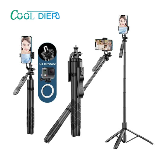 COOL DIER Wireless Selfie Stick Tripé Suporte Dobrável Monopé Para Câmeras de Ação Gopro Smartphones Equilíbrio Estável Tiro Ao Vivo 