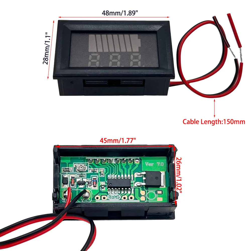 Car Battery Charge Level Indicator 12V 24V 36V 48V 60V 72V Lithium Battery Capacity Meter Tester Display LED Tester Voltmeter