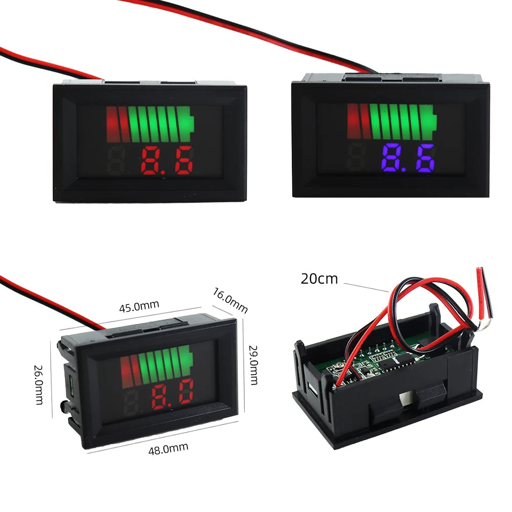 Car Battery Charge Level Indicator 12V 24V 36V 48V 60V 72V Lithium Battery Capacity Meter Tester Display LED Tester Voltmeter Leedoar