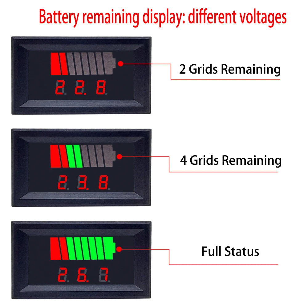 Car Battery Charge Level Indicator 12V 24V 36V 48V 60V 72V Lithium Battery Capacity Meter Tester Display LED Tester Voltmeter