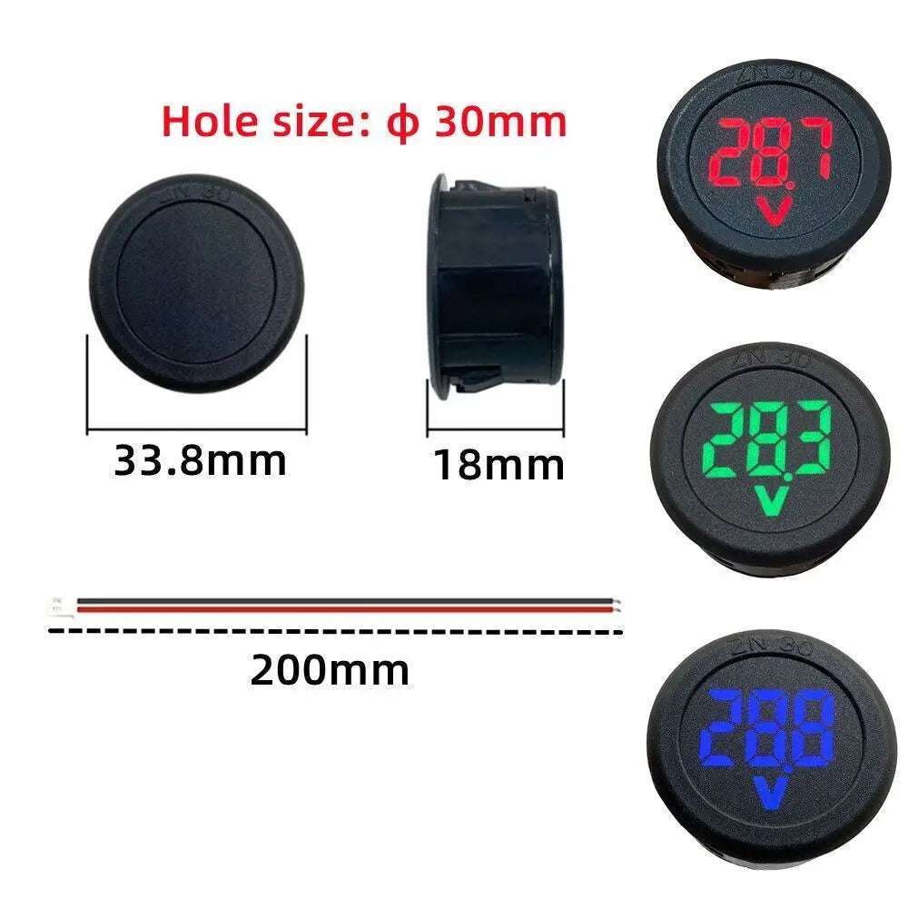 Car Voltmeter DC 4-100V LED Digital Display Round Two Wire Panel Voltage Meter Leedoar