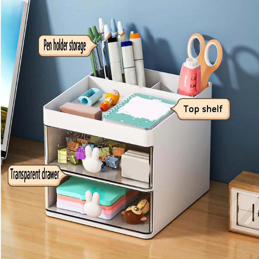 Cartoon Creative Pen Holder, Transparent Drawer Storage Box, Desktop Large Capacity Storage Accessories, Suitable for Stationery