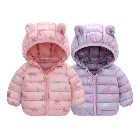 Cartoon Dinosaur Print Boys Baby Lightweight Down Jackets Warm Hooded Outerwear Winter Autumn Kids Girls Coats Casual Clothing Leedoar