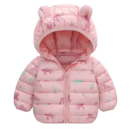 Cartoon Dinosaur Print Boys Baby Lightweight Down Jackets Warm Hooded Outerwear Winter Autumn Kids Girls Coats Casual Clothing Leedoar