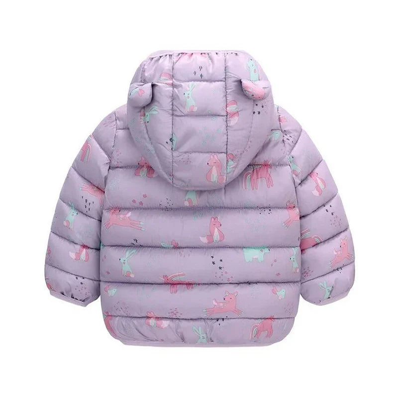 Cartoon Dinosaur Print Boys Baby Lightweight Down Jackets Warm Hooded Outerwear Winter Autumn Kids Girls Coats Casual Clothing Leedoar