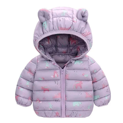 Cartoon Dinosaur Print Boys Baby Lightweight Down Jackets Warm Hooded Outerwear Winter Autumn Kids Girls Coats Casual Clothing Leedoar