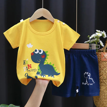 Cartoon Printed Clothing Pure Cotton Home Clothes 2 Piece Suits Toddler Fashion Cute Casual Tracksuits Contrast T-shirt+Shorts Leedoar