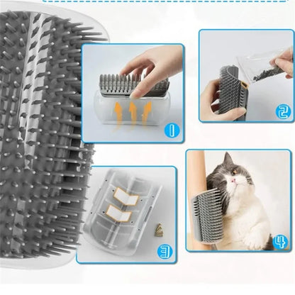 Cat Corner Brush Comb Massager for Cat Arch Plastic Scratcher Remove Hair Comb Grooming with Catnip Cat Self Cleaning Cat Supply Leedoar