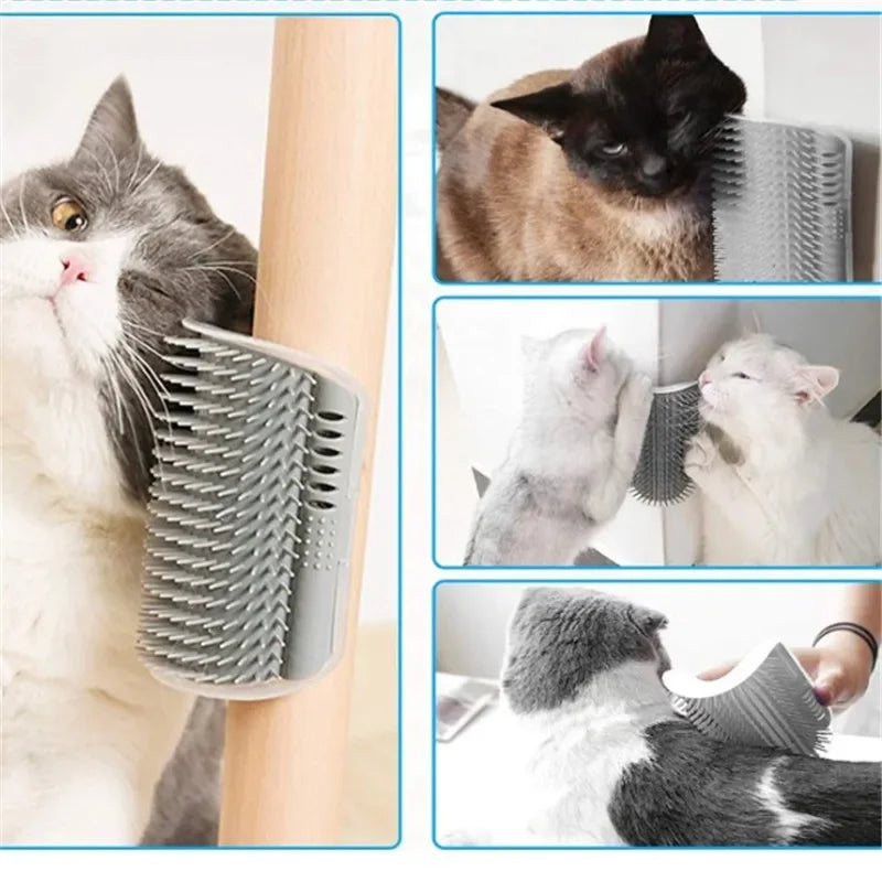 Cat Corner Brush Comb Massager for Cat Arch Plastic Scratcher Remove Hair Comb Grooming with Catnip Cat Self Cleaning Cat Supply Leedoar