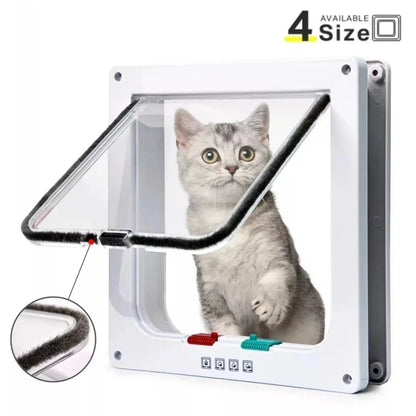 Cat Flap Door with 4 Way Security Lock Controllable Switch Transparent ABS Plastic Gate Puppy Kitten Safety in&out Pet Doors Kit Leedoar