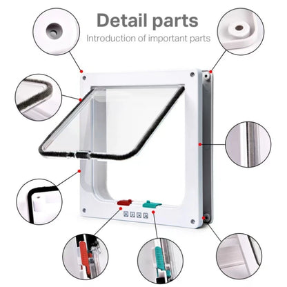 Cat Flap Door with 4 Way Security Lock Controllable Switch Transparent ABS Plastic Gate Puppy Kitten Safety in&out Pet Doors Kit Leedoar