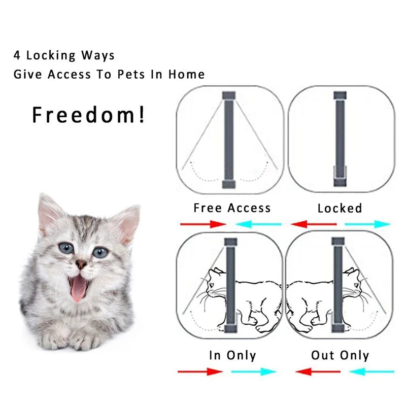 Cat Flap Door with 4 Way Security Lock Controllable Switch Transparent ABS Plastic Gate Puppy Kitten Safety in&out Pet Doors Kit Leedoar