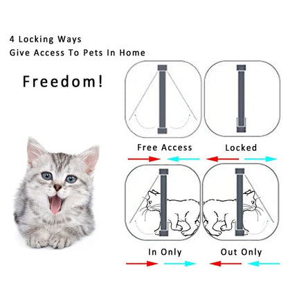 Cat Flap Door with 4 Way Security Lock Controllable Switch Transparent ABS Plastic Gate Puppy Kitten Safety in&out Pet Doors Kit Leedoar