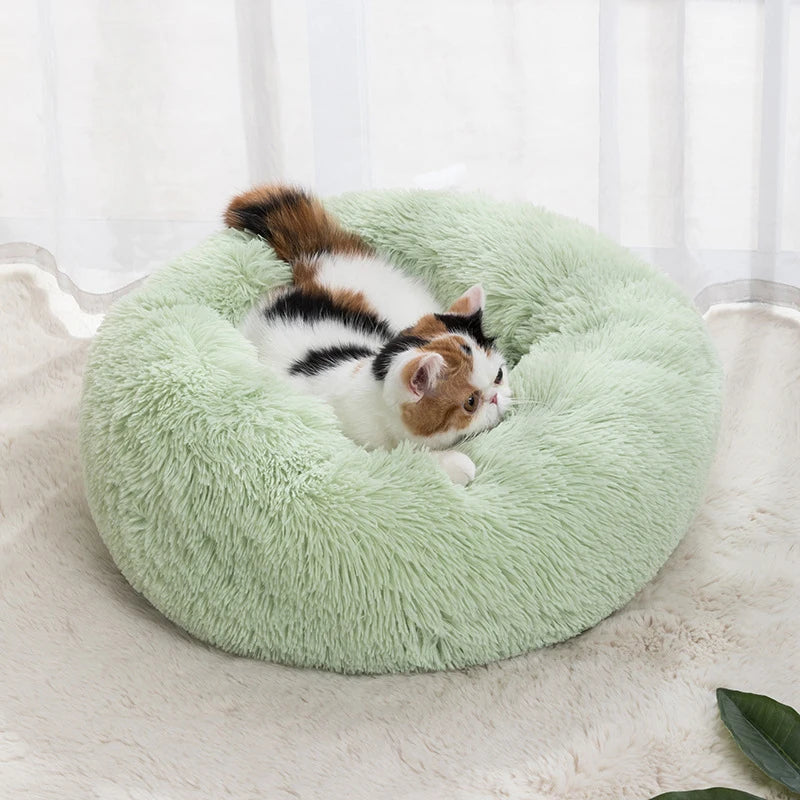 Cat Nest Round Soft Shaggy Mat for Kittens Chihuahua Indoor Dog Cat Bed Pet Supplies Removable Machine Washable Pillow Bed Leedoar