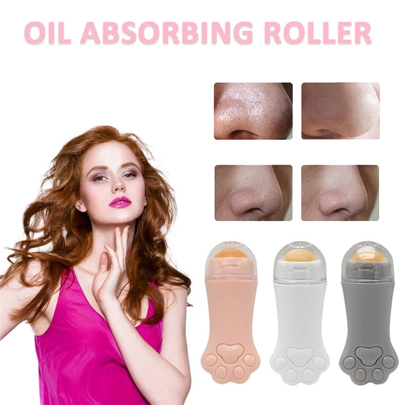 Rodillo absorbente de aceite facial con forma de pata de gato, piedra volcánica, eliminador de imperfecciones, brillo facial, cambio de poros, eliminación de aceite, herramientas de masaje 