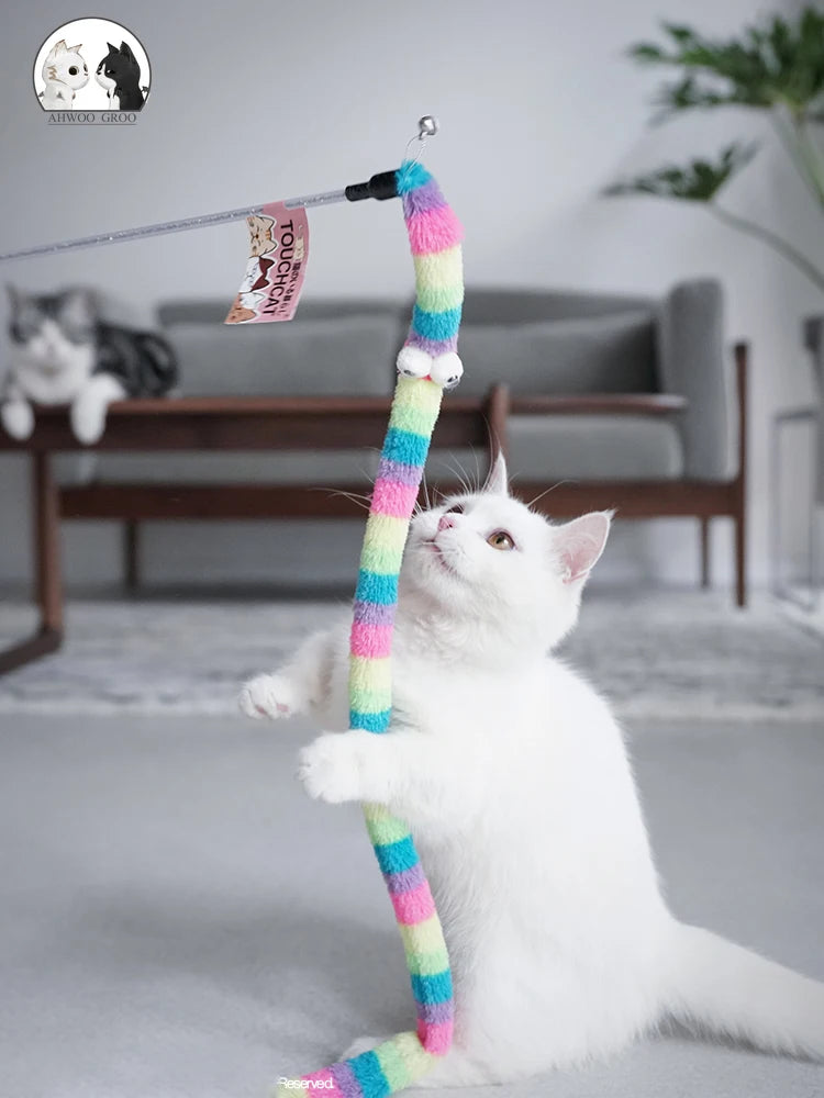 Cat Toy Feather Cat Teaser Wand Cat Interactive Toy Funny Caterpillar Colorful Rod Teaser Wand Pet Cat Supplies Cat Accessory Leedoar