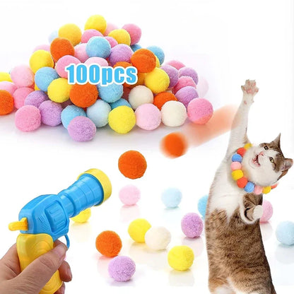 Cat Toys Interactive Launch Training Toy For Pet Kitten Creative Mini Shooting Gun Games Stretch Plush Ball Toys Pet Supplies Leedoar