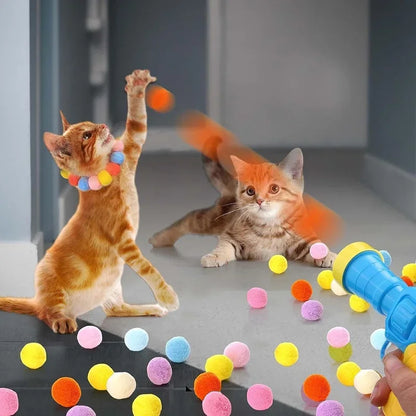 Cat Toys Interactive Launch Training Toy For Pet Kitten Creative Mini Shooting Gun Games Stretch Plush Ball Toys Pet Supplies Leedoar