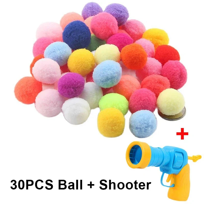 Cat Toys Interactive Launch Training Toy For Pet Kitten Creative Mini Shooting Gun Games Stretch Plush Ball Toys Pet Supplies Leedoar