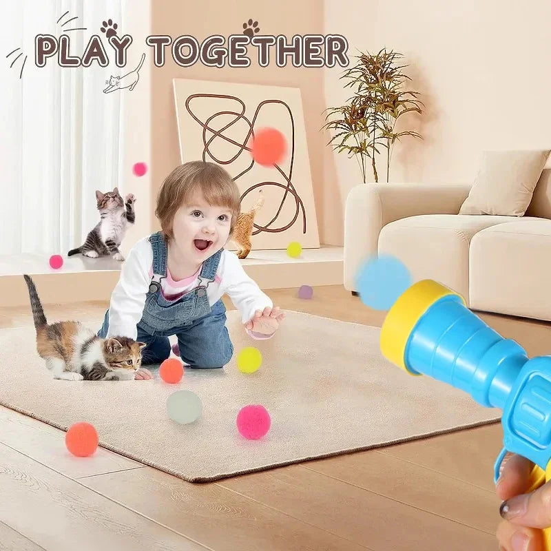 Cat Toys Interactive Launch Training Toy For Pet Kitten Creative Mini Shooting Gun Games Stretch Plush Ball Toys Pet Supplies Leedoar