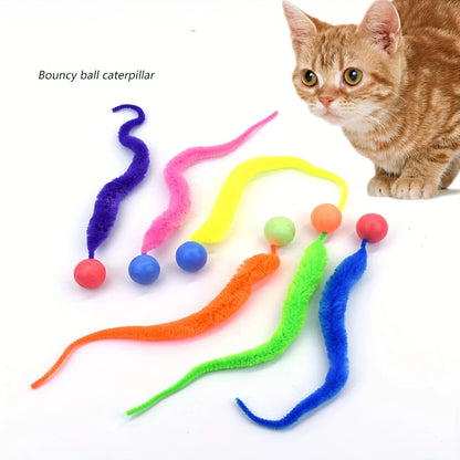 Cat interactive toys Tickle Cat Colorful bouncing ball Pet supplies Puzzle teasing indoor cat worm caterpillar elastic toy Leedoar