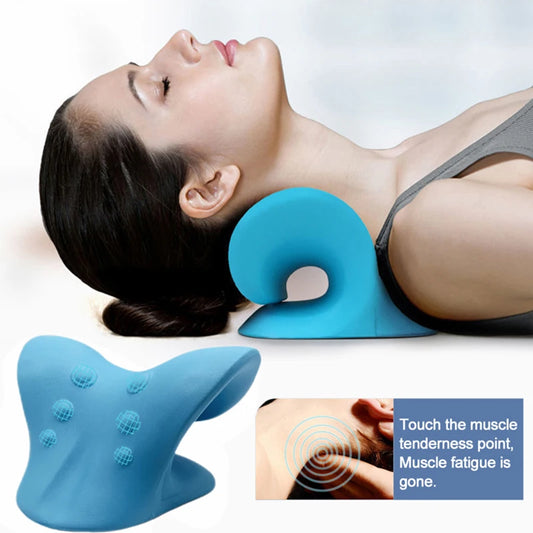 Cervical spine Massage pillow U shaped pillow Gravity shiatsu Cervical Massage pilow Neck and Shoulder Massage Blue Black Leedoar