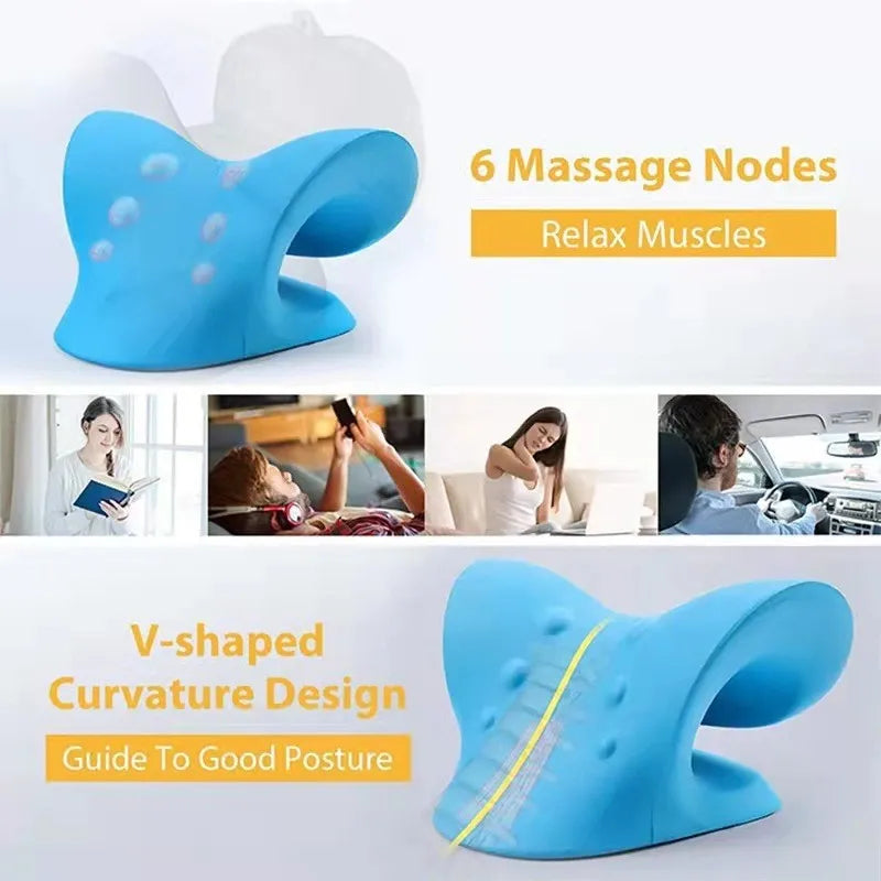 Cervical spine Massage pillow U shaped pillow Gravity shiatsu Cervical Massage pilow Neck and Shoulder Massage Blue Black Leedoar