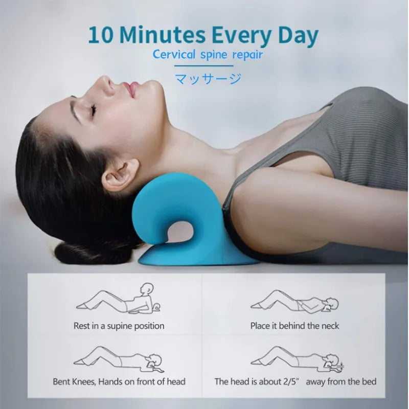 Cervical spine Massage pillow U shaped pillow Gravity shiatsu Cervical Massage pilow Neck and Shoulder Massage Blue Black Leedoar