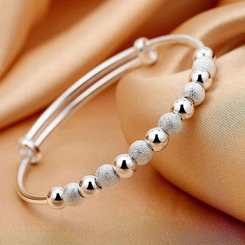 Charms 925 Silver-Color Luxury Beads Bracelets Bangles Cute For Women Fashion Party Wedding Jewelry Adjustable Leedoar