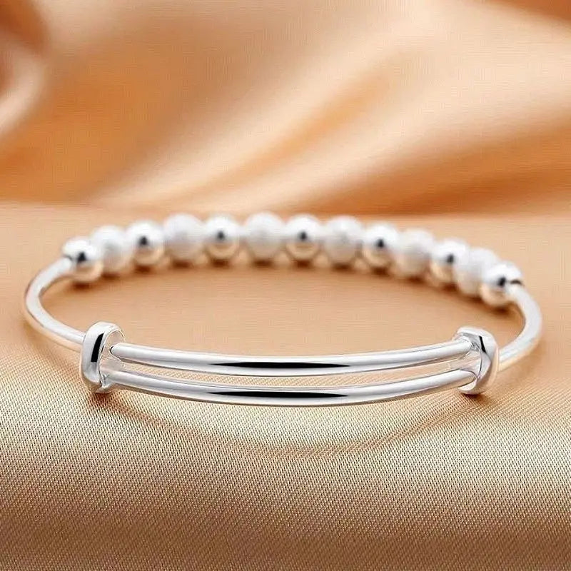 Charms 925 Silver-Color Luxury Beads Bracelets Bangles Cute For Women Fashion Party Wedding Jewelry Adjustable Leedoar