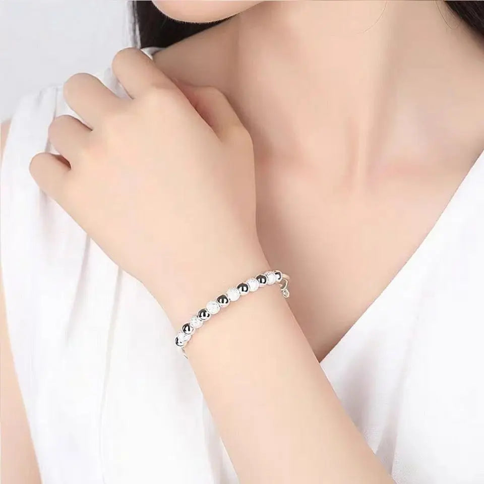 Charms 925 Silver-Color Luxury Beads Bracelets Bangles Cute For Women Fashion Party Wedding Jewelry Adjustable Leedoar