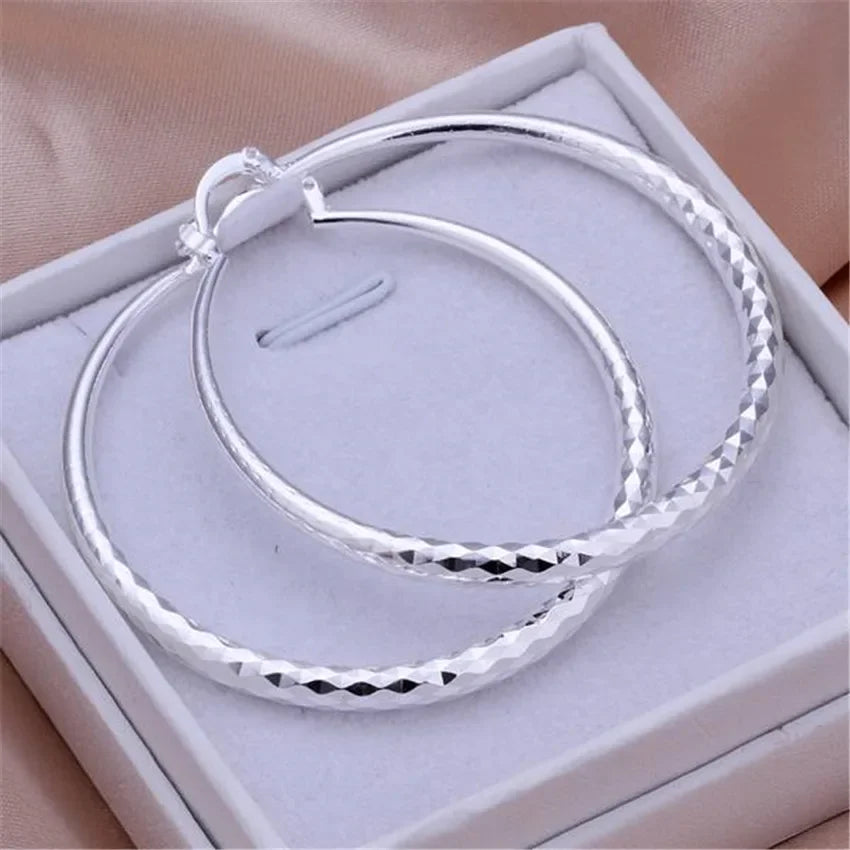 Charms fine 925 Sterling Silver 5CM circle hoop Earrings for Women fashion Pretty wedding party Jewelry Holiday gifts Leedoar