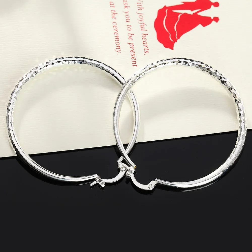 Charms fine 925 Sterling Silver 5CM circle hoop Earrings for Women fashion Pretty wedding party Jewelry Holiday gifts Leedoar