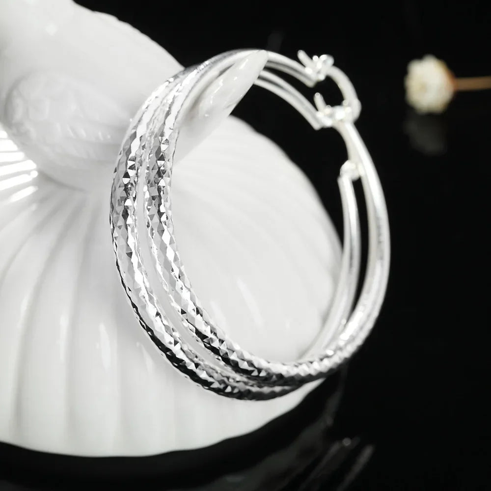 Charms fine 925 Sterling Silver 5CM circle hoop Earrings for Women fashion Pretty wedding party Jewelry Holiday gifts Leedoar