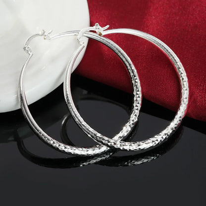 Charms fine 925 Sterling Silver 5CM circle hoop Earrings for Women fashion Pretty wedding party Jewelry Holiday gifts Leedoar