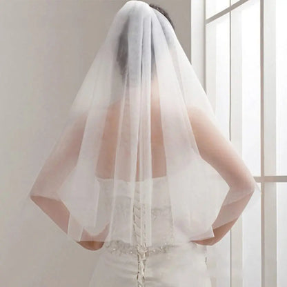 Cheap Short Wedding Veil With Comb Cut Edge 2 Layers Simple Mariage Accessories 2024