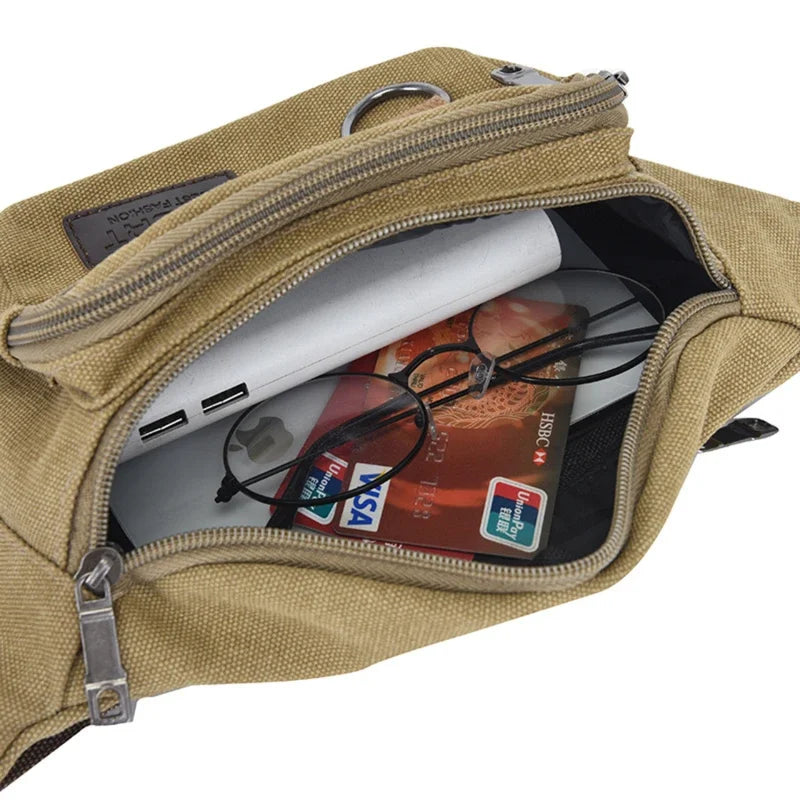 Chest Bag Canvas Waist Bag Women Men's Belt Bag Fashion Bum Bag Travel Purse Bag for Phone Pouch Pocket Hip Bag Waist Pack Male Leedoar